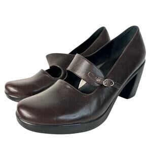 Dansko Tara Heels Mary Jane Leather Slip On Shoes Clogs Brown Black 39.5 9.5